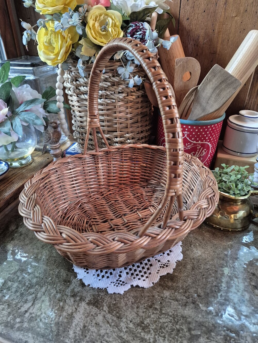 Vintage French Style Wicker Woven Large Gathering Basket